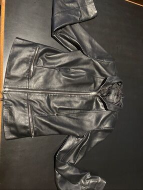 Womens Black Leather Zip-Up Jacket